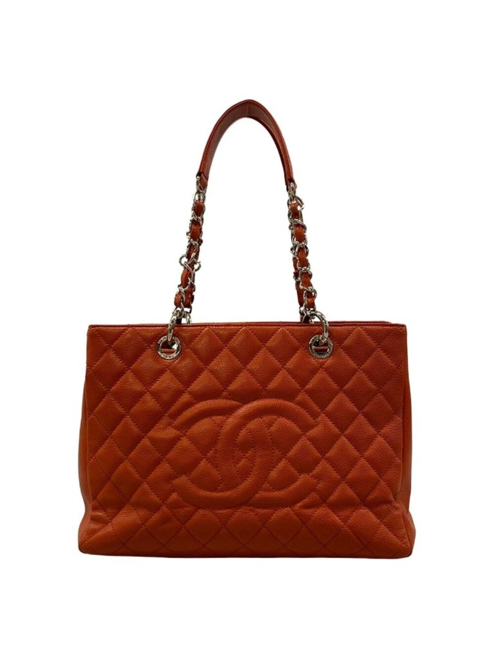 Chanel Tote Bag Reprint Chain Orange Shoulder Silver
